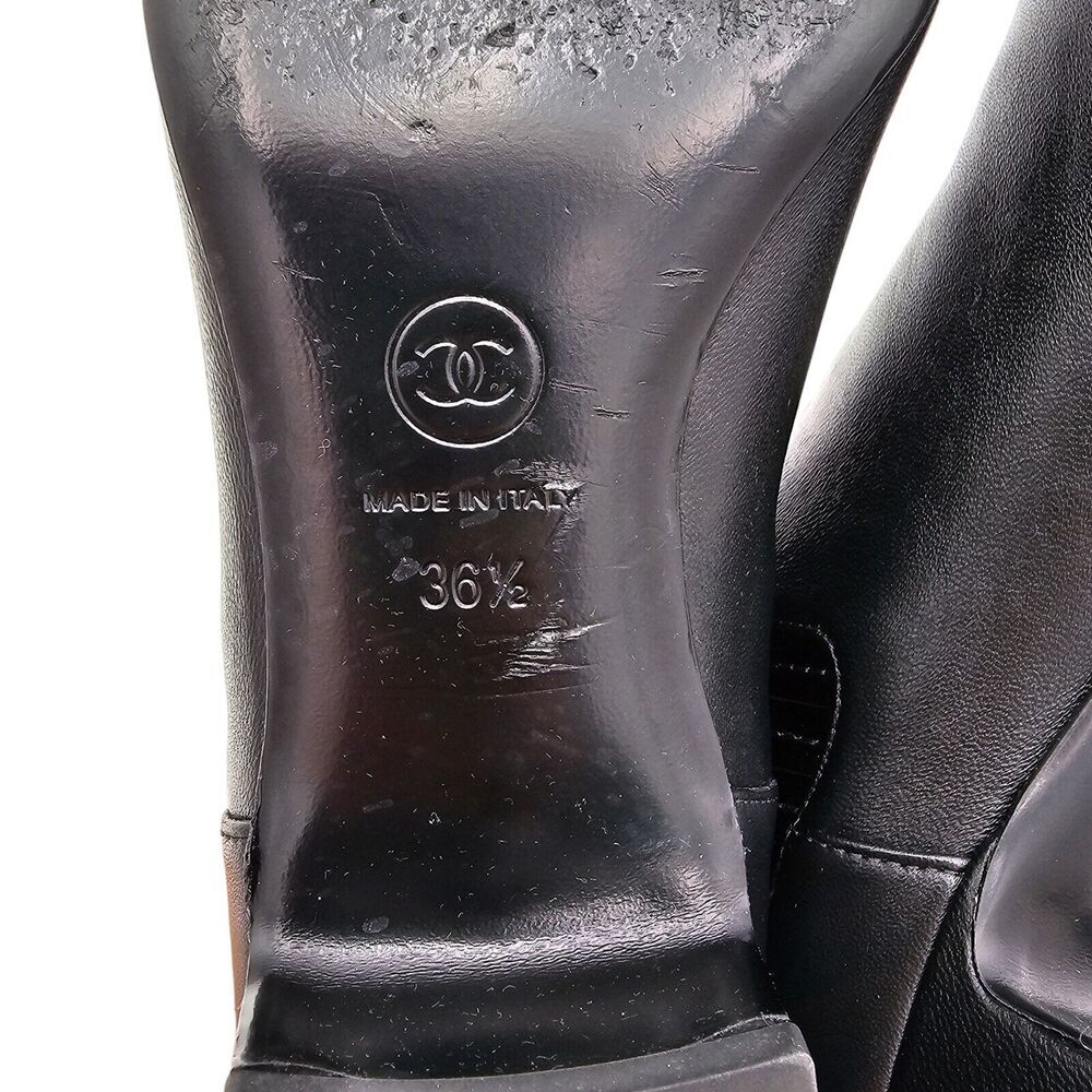 Chanel CC Cap Toe Size 36.5 US 5.5 6 Calfskin Black Leather Ankle Slip On Boots - Picture 10 of 10